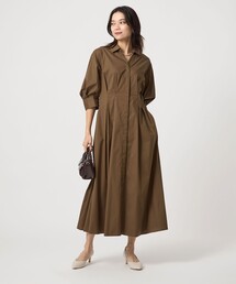 green label relaxing(グリーンレーベルリラクシング)のシャツ襟 フィット&フレア タックスリーブ ワンピース(シャツワンピース)