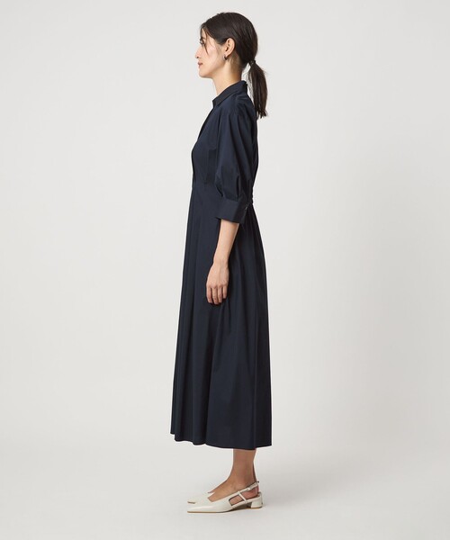 green label relaxing（グリーンレーベルリラクシング）の「シャツ襟 フィット＆フレア タックスリーブ ワンピース（シャツワンピース・レディース・ダークブラウン/ネイビー・FREE）」の13枚目の写真