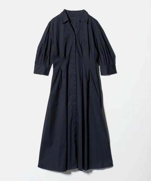green label relaxing（グリーンレーベルリラクシング）の「シャツ襟 フィット＆フレア タックスリーブ ワンピース（シャツワンピース・レディース・ダークブラウン/ネイビー・FREE）」の15枚目の写真