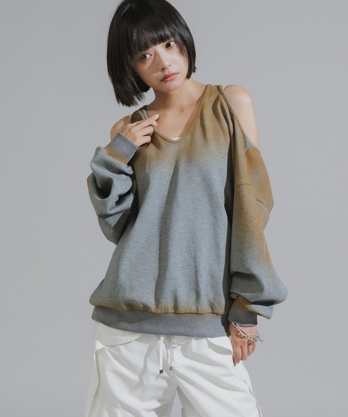 Chick（チック）の「Mura-dyed Laser Back Sweatshirt / ムラ染め レーサーバックスウェット（スウェット・レディース・ブラック/ベージュ/オリーブ・FREE）」の11枚目の写真