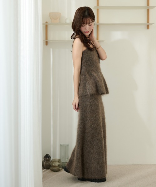 LAULEN(ローレン)の「mohair peplum camisole knit tops /モヘアペプラムキャミソールニットトップス(ニット/セーター・レディース・モカ/チャコールグレー・FREE)」の4枚目の写真