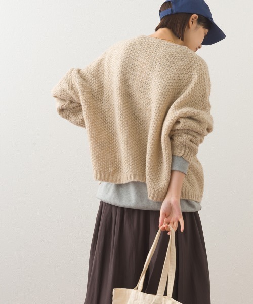 OMNES（オムネス）の「ローゲージジャガードドロップショルダーボレロニットカーディガン（ニット/セーター・レディース・グレイッシュベージュ/ピンク/ベージュ/グレー・FREE）」の16枚目の写真