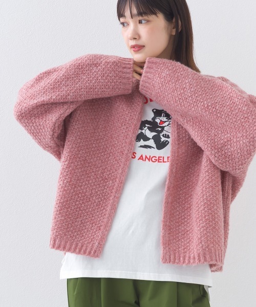 OMNES（オムネス）の「ローゲージジャガードドロップショルダーボレロニットカーディガン（ニット/セーター・レディース・グレイッシュベージュ/ピンク/ベージュ/グレー・FREE）」の20枚目の写真