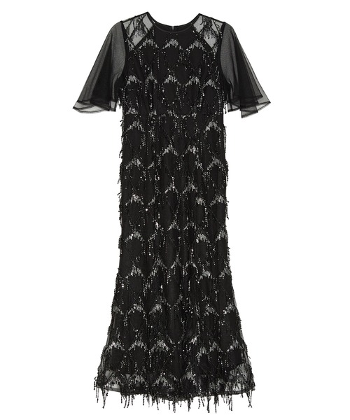 セール】【LEJA】チュールスリーブスパンコールマーメイドワンピース