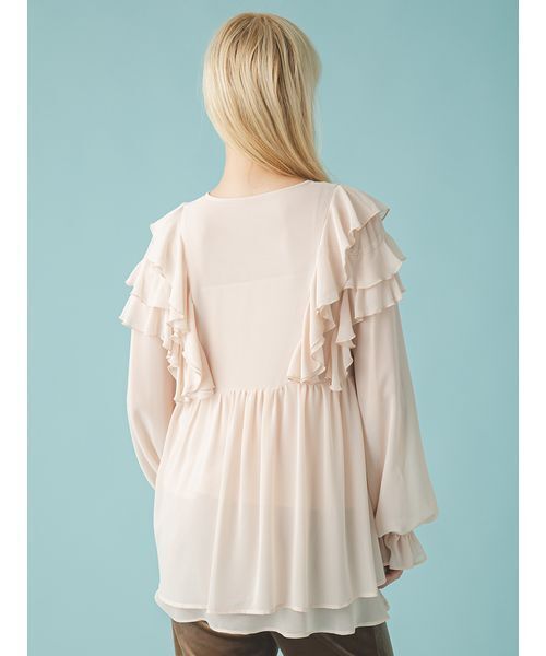 FURFUR（ファーファー）の「フリルチュニックブラウス（シャツ/ブラウス・レディース・ブラック/オフホワイト/ピンク・F）」の5枚目の写真