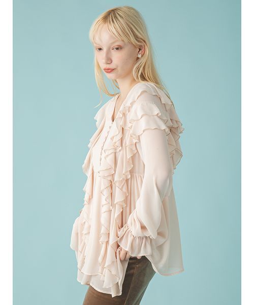 FURFUR（ファーファー）の「フリルチュニックブラウス（シャツ/ブラウス・レディース・ブラック/オフホワイト/ピンク・F）」の6枚目の写真