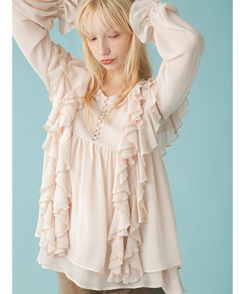 FURFUR（ファーファー）の「フリルチュニックブラウス（シャツ/ブラウス・レディース・ブラック/オフホワイト/ピンク・F）」の9枚目の写真