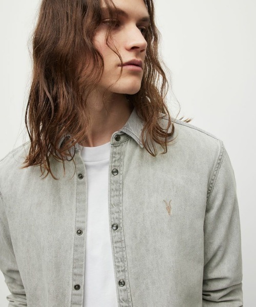 ALLSAINTS（オールセインツ）の「ALLSAINTS GLEASON LS SHIRT（シャツ/ブラウス・メンズ・グレー・MEDIUM/SMALL/X-SMALL）」の2枚目の写真