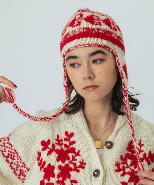 ROSE BUD（ローズバッド）の「(CREOLME)NEPAL KNIT CAP（ニットキャップ/ビーニー・レディース・オフホワイト/ブラウン・ONE SIZE）」の5枚目の写真