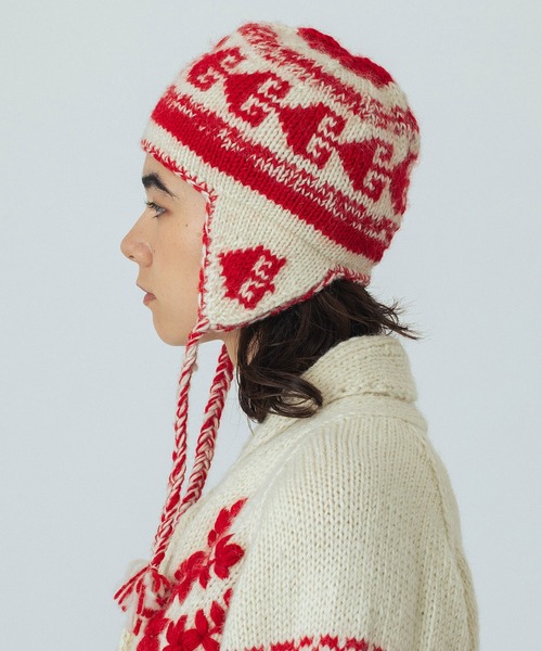 ROSE BUD（ローズバッド）の「(CREOLME)NEPAL KNIT CAP（ニットキャップ/ビーニー・レディース・オフホワイト/ブラウン・ONE SIZE）」の7枚目の写真