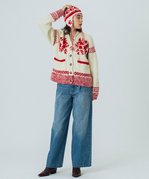 ROSE BUD（ローズバッド）の「(CREOLME)NEPAL KNIT CAP（ニットキャップ/ビーニー・レディース・オフホワイト/ブラウン・ONE SIZE）」の8枚目の写真