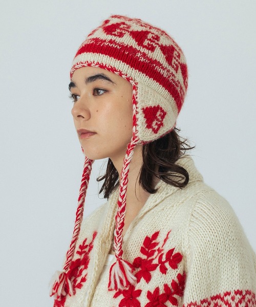 ROSE BUD（ローズバッド）の「(CREOLME)NEPAL KNIT CAP（ニットキャップ/ビーニー・レディース・オフホワイト/ブラウン・ONE SIZE）」の3枚目の写真