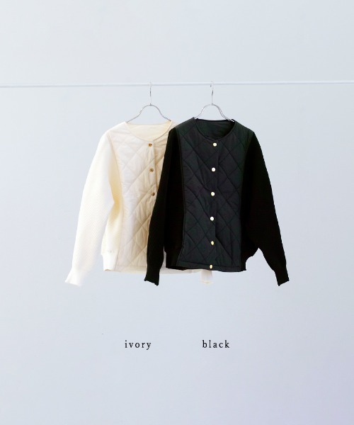 セール】【 暖か＆軽やか 】 ダイヤキルト×リブニットブルゾン（T