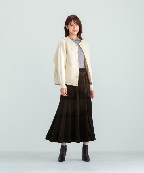 セール】【 暖か＆軽やか 】 ダイヤキルト×リブニットブルゾン（T