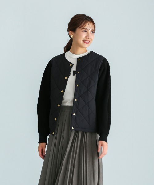Emilyan(エミリアン)の「【 暖か&軽やか 】 ダイヤキルト×リブニットブルゾン(Tシャツ/カットソー・レディース・アイボリー/ブラック・M)」の18枚目の写真