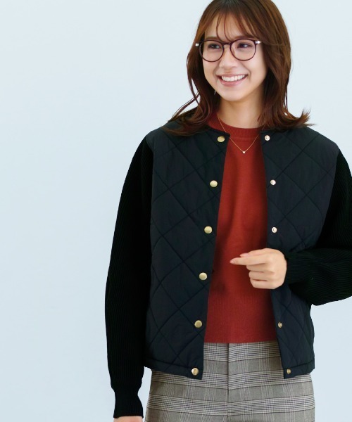 Emilyan(エミリアン)の「【 暖か&軽やか 】 ダイヤキルト×リブニットブルゾン(Tシャツ/カットソー・レディース・アイボリー/ブラック・M)」の21枚目の写真