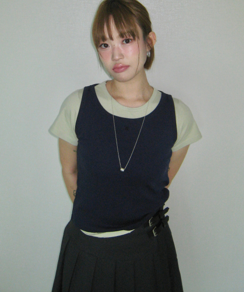 PLACE STUDIO（プレイススタジオ）の「ピンタック切り替えポイントロゴ刺繍ノースリーブセット半袖Tシャツ_ 3COLOR（Tシャツ/カットソー・レディース・ネイビー/ライトグレー/ブラック・FREE）」の7枚目の写真