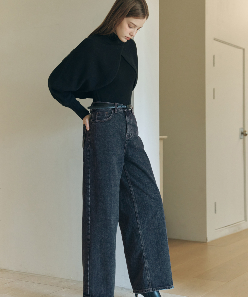 ZEROSTREET(ゼロストリート)の「ストーンワイドデニムパンツ / インディゴブラック(デニムパンツ・レディース・ブラック系・SMALL/MEDIUM/LARGE)」の2枚目の写真