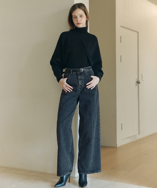 ZEROSTREET(ゼロストリート)の「ストーンワイドデニムパンツ / インディゴブラック(デニムパンツ・レディース・ブラック系・SMALL/MEDIUM/LARGE)」の3枚目の写真