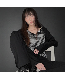 TWEE（トゥウィー）の「モノボタンストライプ配色長袖Tシャツ（Tシャツ/カットソー）」