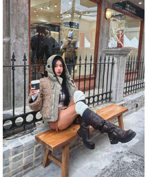 BLACKPURPLE（ブラックパープル）の「ラスクストラップスラウチドブーツ Rusk Strap Slouched Boots_ブリックブラウン（ブーツ）」