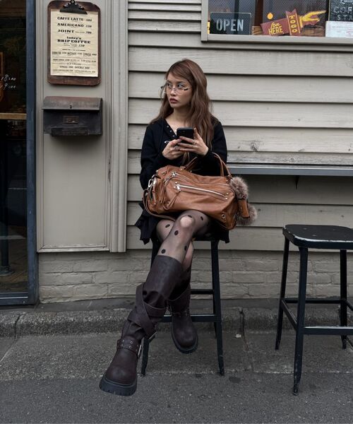 BLACKPURPLE（ブラックパープル）の「ラスクストラップスラウチドブーツ Rusk Strap Slouched Boots_ブリックブラウン（ブーツ・レディース・その他・24cm/25cm/23cm）」の2枚目の写真