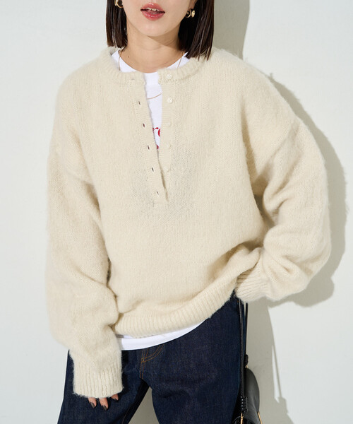 セール】限定展開 ウール タッチ 起毛 ヘンリーネック ニット（ニット