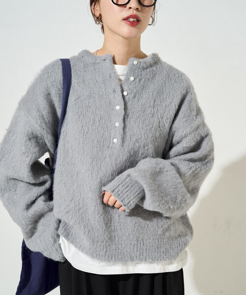 FREAK'S STORE(フリークスストア)の「限定展開 ウール タッチ 起毛 ヘンリーネック ニット(ニット/セーター・レディース・グレー/ナチュラル/ピンク/ブラック・フリ-)」の15枚目の写真