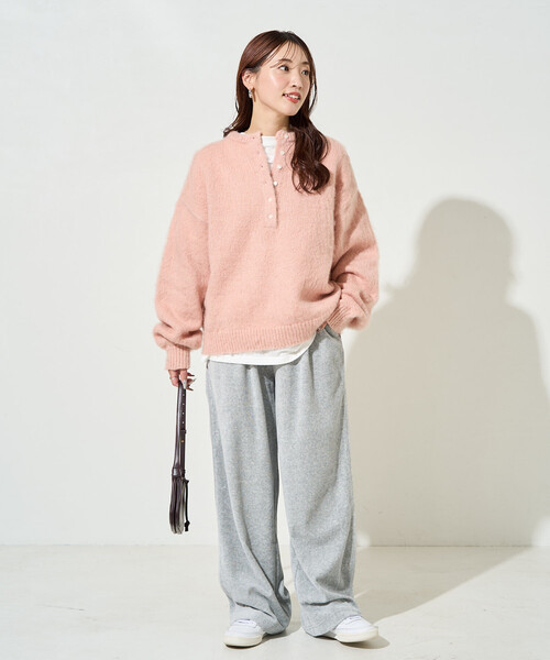 FREAK'S STORE(フリークスストア)の「限定展開 ウール タッチ 起毛 ヘンリーネック ニット(ニット/セーター・レディース・グレー/ナチュラル/ピンク/ブラック・フリ-)」の19枚目の写真