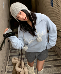 LETTER FROM MOON（レターフロムムーン）の「ポンポンダットイヤーマフアルパカビーニー（グレー）（ニットキャップ/ビーニー）」