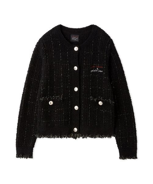 ルネ 23AW ツイード カーディガン ジャケット パール クルーネック 黒 ルネ 23AW ツイード カーディガン ジャケット パール クルーネック 黒