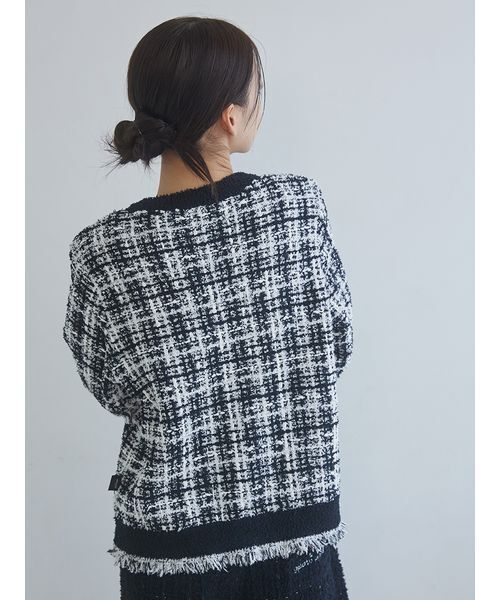 セール】【JOEL ROBUCHON】ツイードモコクルーネックカーディガン