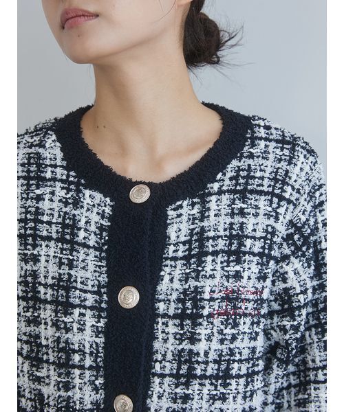 セール】【JOEL ROBUCHON】ツイードモコクルーネックカーディガン