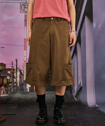 Frayed Blunt Bermuda Pants-Brown
