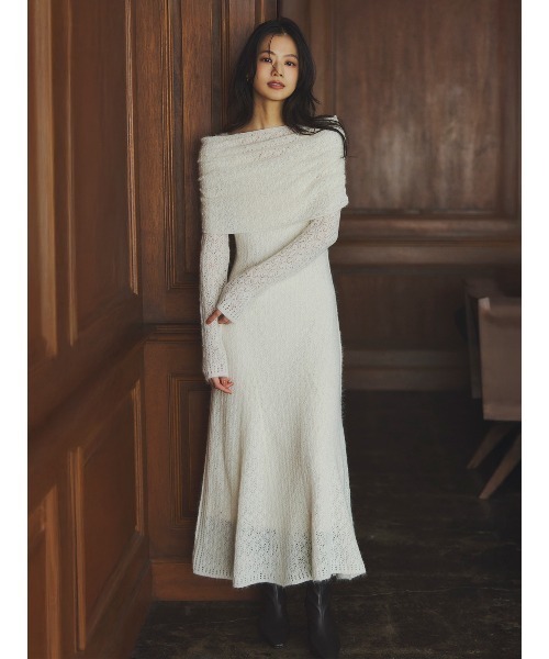 anu ans レースシャーリング ワンピース ブラウン レースワンピース 2点 レースシャーリングワンピース（ワンピース）｜anuans（アニュアンス