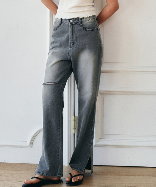 LW015 デミッジスリットデニム_ダークグレー