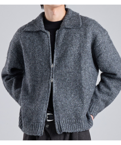 BUTTON SEOUL(ボタンソウル)の「ヘビーニットジップアップカーディガン(グレー)(カーディガン/ボレロ・メンズ・その他・LARGE/X-LARGE/MEDIUM)」の1枚目の写真