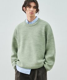 オーバーサイズミックスドプルオーバーニット[SAGE GREEN]