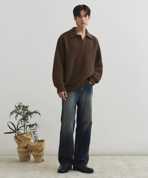 DRAW FIT（ドローフィット）の「オーバーサイズピケワッフルニット[BROWN]（ニット/セーター・メンズ・その他・MEDIUM/LARGE/X-LARGE）」の2枚目の写真