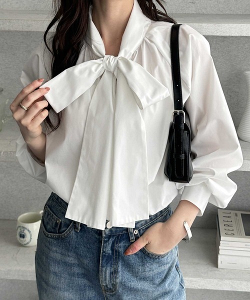 GeeRA(ジーラ)の「ボリュームボウタイブラウス(シャツ/ブラウス・レディース・ブラック/ブルー系その他/オフホワイト・LARGE/MEDIUM/X-LARGE)」の6枚目の写真