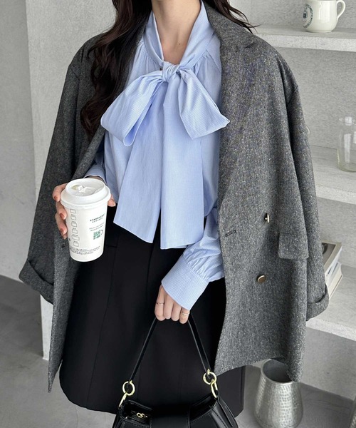 GeeRA(ジーラ)の「ボリュームボウタイブラウス(シャツ/ブラウス・レディース・ブラック/ブルー系その他/オフホワイト・LARGE/MEDIUM/X-LARGE)」の14枚目の写真