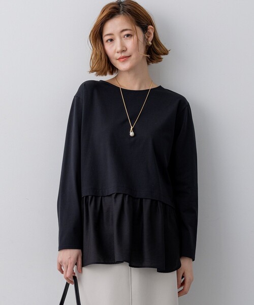 23区 L(ニジュウサンクオオキイサイズ)の「ナチュラルコットンベア シアードッキング カットソー(Tシャツ/カットソー・レディース・ベージュ系/ブラック系/ホワイト系・48/46/44)」の2枚目の写真