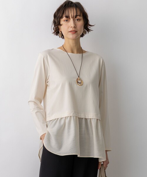 23区 L(ニジュウサンクオオキイサイズ)の「ナチュラルコットンベア シアードッキング カットソー(Tシャツ/カットソー・レディース・ベージュ系/ブラック系/ホワイト系・48/46/44)」の3枚目の写真
