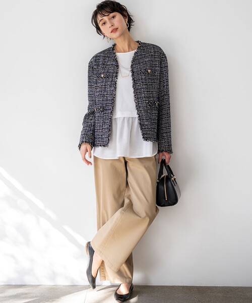 23区 L(ニジュウサンクオオキイサイズ)の「ナチュラルコットンベア シアードッキング カットソー(Tシャツ/カットソー・レディース・ベージュ系/ブラック系/ホワイト系・48/46/44)」の5枚目の写真