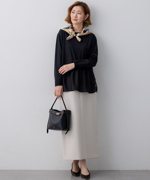 23区 L(ニジュウサンクオオキイサイズ)の「ナチュラルコットンベア シアードッキング カットソー(Tシャツ/カットソー・レディース・ベージュ系/ブラック系/ホワイト系・48/46/44)」の9枚目の写真
