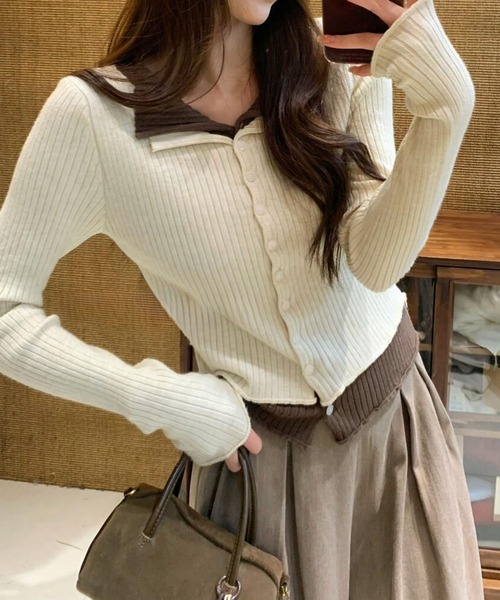 SpRay（スプレイ）の「リブニットレイヤードトップス（ニット/セーター・レディース・ブラウン/アイボリー/ブラック/グレー・FREE）」の2枚目の写真