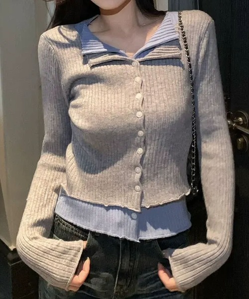 SpRay（スプレイ）の「リブニットレイヤードトップス（ニット/セーター・レディース・ブラウン/アイボリー/ブラック/グレー・FREE）」の5枚目の写真