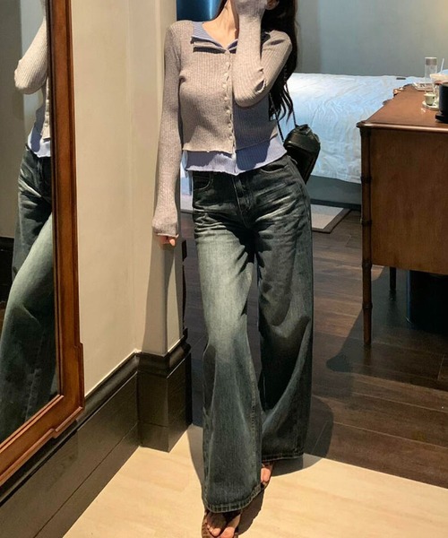 SpRay（スプレイ）の「リブニットレイヤードトップス（ニット/セーター・レディース・ブラウン/アイボリー/ブラック/グレー・FREE）」の7枚目の写真