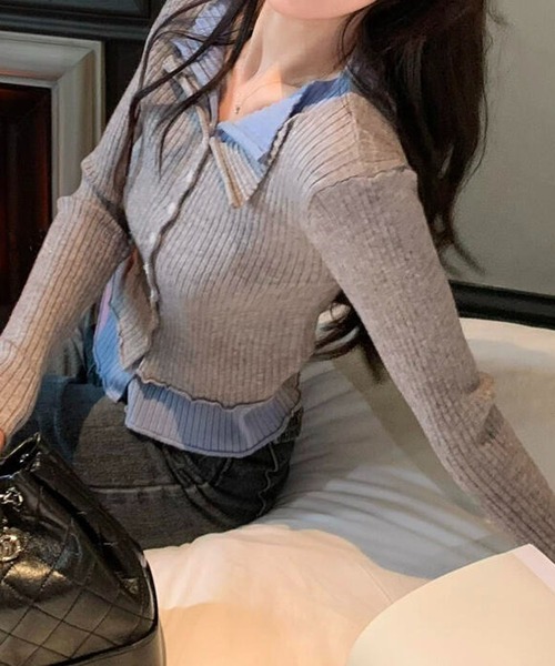 SpRay（スプレイ）の「リブニットレイヤードトップス（ニット/セーター・レディース・ブラウン/アイボリー/ブラック/グレー・FREE）」の9枚目の写真