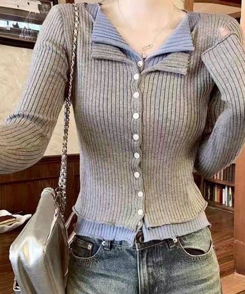 SpRay（スプレイ）の「リブニットレイヤードトップス（ニット/セーター・レディース・ブラウン/アイボリー/ブラック/グレー・FREE）」の10枚目の写真